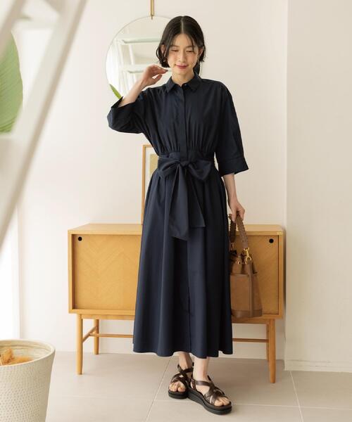 新品タグ付き★AKIRANAKA ビッグシルエットシャツワンピース ベルトリボン OPAQUE.CLIP（オペークドットクリップ） ワンピース リボンベルト付き