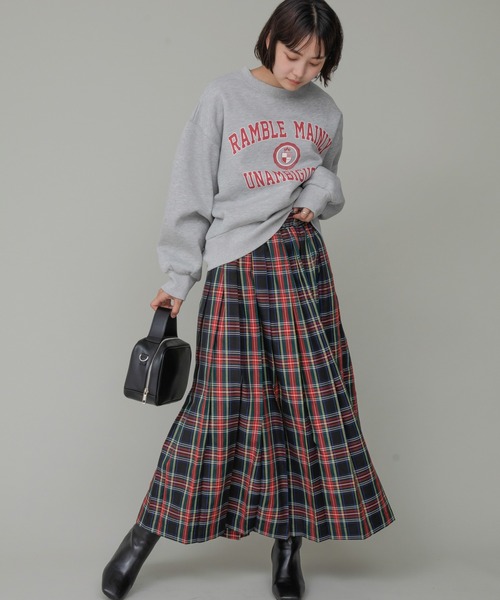 「LAVEANGE」 プリーツスカート 3L レッド レディース_画像4