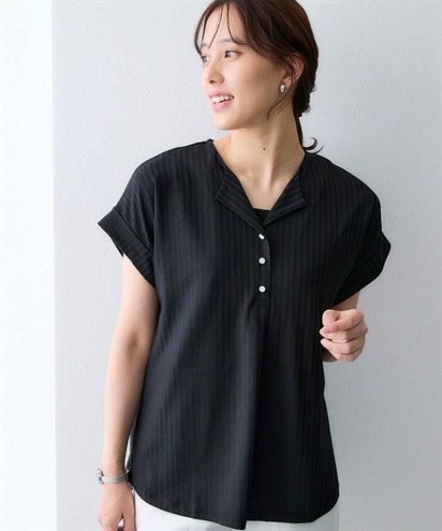 7days Life Styling tシャツ 半袖 シャドーストライプ開襟スキッパー