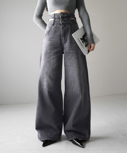 「me+em select」 デニムパンツ LARGE ブルー レディース_画像5