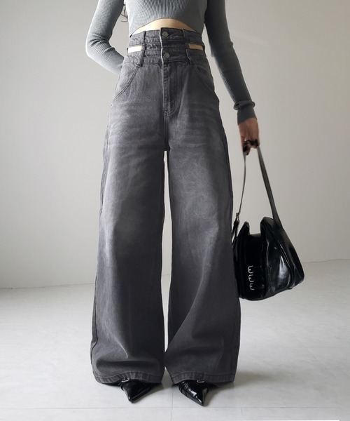 「me+em select」 デニムパンツ LARGE ブルー レディース_画像9
