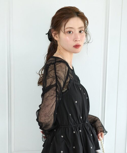 サロペット オーバーオール 「結婚式/オケージョン/低身長サイズ/2サイズ展開」ビジューバルーンサロペット レディースの画像