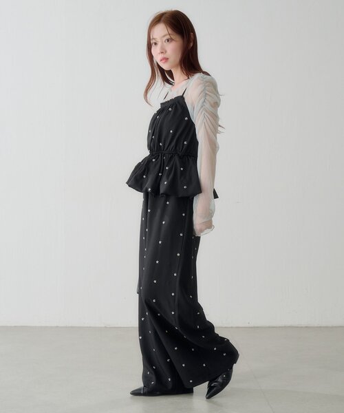 サロペット オーバーオール 「結婚式/オケージョン/低身長サイズ/2サイズ展開」ビジューバルーンサロペット レディースの画像