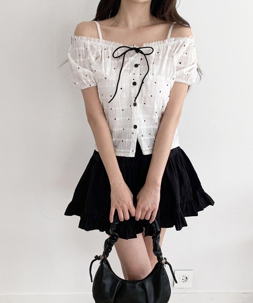 Girly Doll（ガーリードール） ブラウス シャツ 半袖 ドットリボン