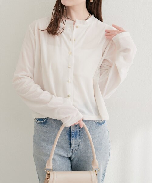 natural couture カーディガン クルーネックベロアカーデ レディース