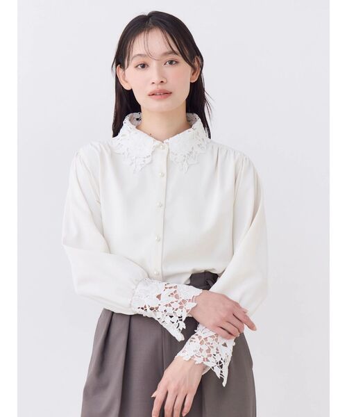 TONAL（トーナル） ブラウス シャツ ケミカルレースギャザーブラウス
