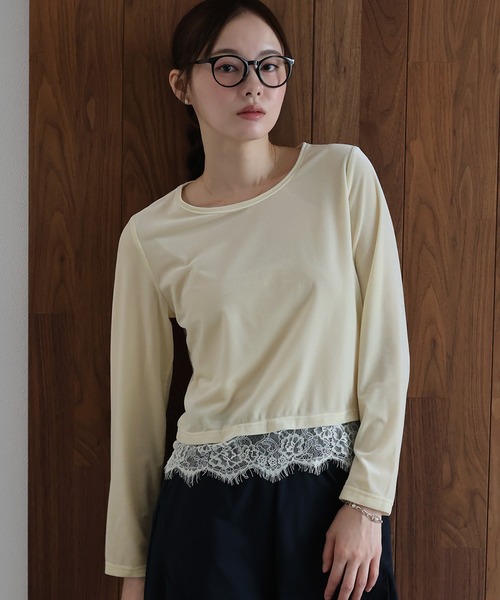 J by blue（ジェイバイブルー） tシャツ レースヘムベロアカットソー