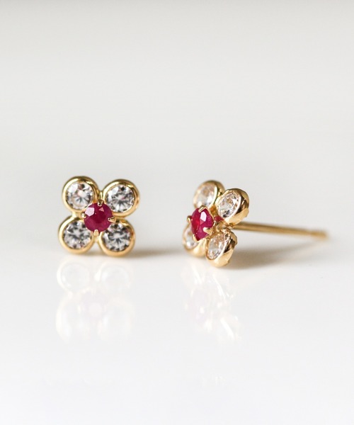 ピアス カラーストーン フラワー ピアス | K18 レディースの画像