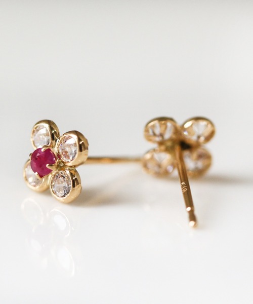 ピアス カラーストーン フラワー ピアス | K18 レディースの画像