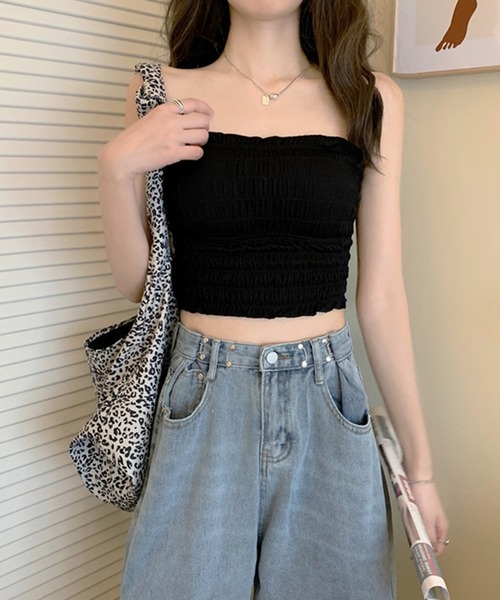 黒 シャーリングキャミソール Vin｜シャーリングキャミソール | Rakuten Fashion(楽天