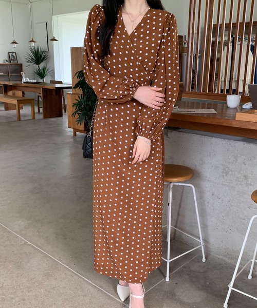 ABITOKYO ワンピース ドット柄カシュクールロングワンピース