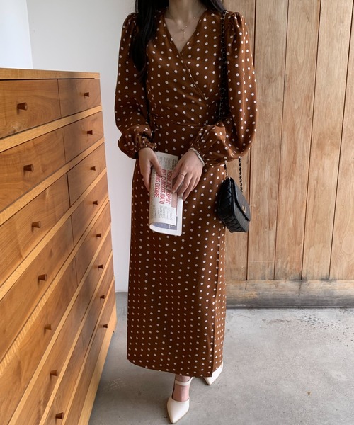 CHICWISH★シフォンドット柄カシュクールワンピース☆ skinholictokyoさんコラボ】ドットカシュクールワンピース