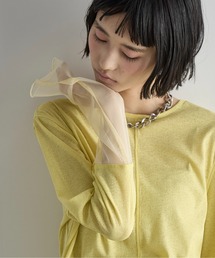 tシャツ チュール花を添えるシアートップス レディース THE Yon tシャツ チュール切替シアートップス レディース