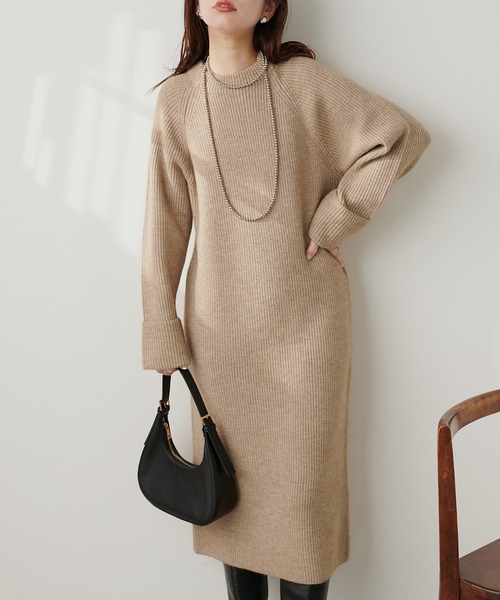 natural couture ワンピース ZIP付き畦ニットワンピース : ZOZOTOWN