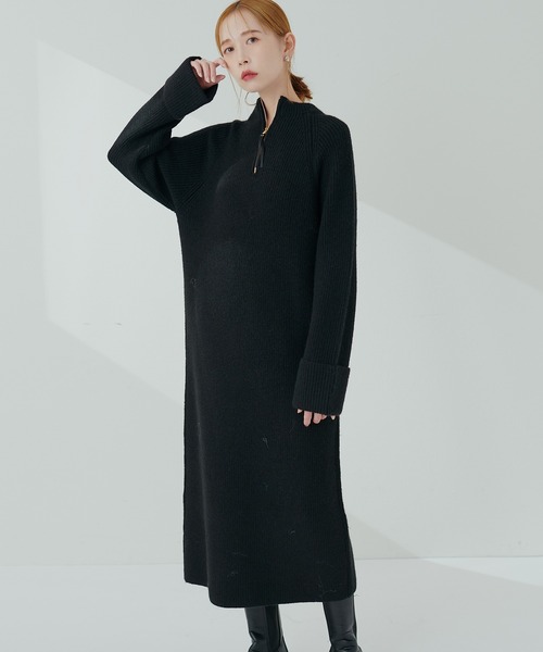 natural couture ワンピース ZIP付き畦ニットワンピース : ZOZOTOWN