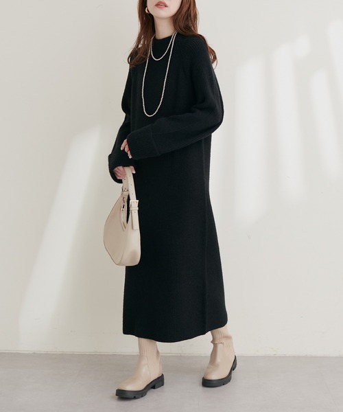 natural couture ワンピース ZIP付き畦ニットワンピース : ZOZOTOWN