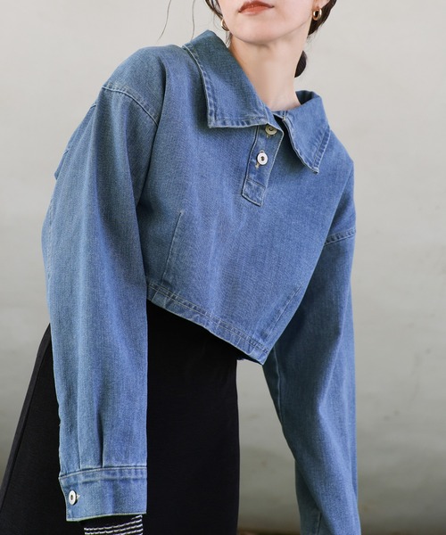 select MOCA（セレクトモカ） ハーフボタンデニムショートトップス