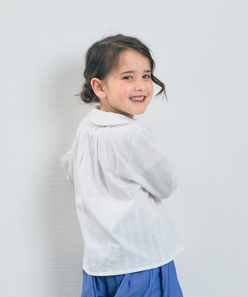 ブラウス 子供 女の子 キッズ 半袖 白 ホワイト 丸衿 丸襟