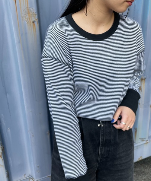 tシャツ 「HEALTHKNIT/ヘルスニット」 別注 クルーネック ワッフルボーダーTシャツ レディース Healthknit tシャツ 「HEALTHKNIT/ヘルスニット」 別注 ヘンリー