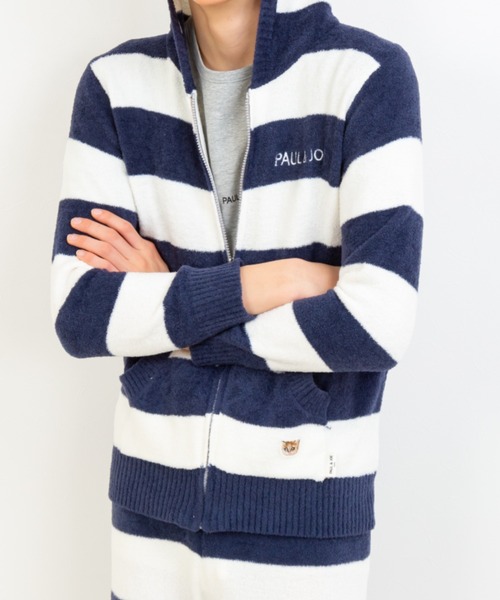 【アメリカ古着❗️】トミー　青白太ボーダー　ニットフルジップパーカー高品質超美品 PAUL&JOE（ポール＆ジョー） パジャマ 編立てニットボーダー パーカー