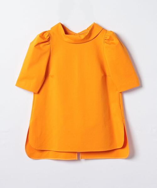 LANVIN en Bleu◆ストレッチポンチロールカラーブラウス/半袖ブラウス/38/ナイロン/オレンジ/無地/3446616 LANVIN en Bleu ブラウス シャツ ストレッチポンチロールカラー