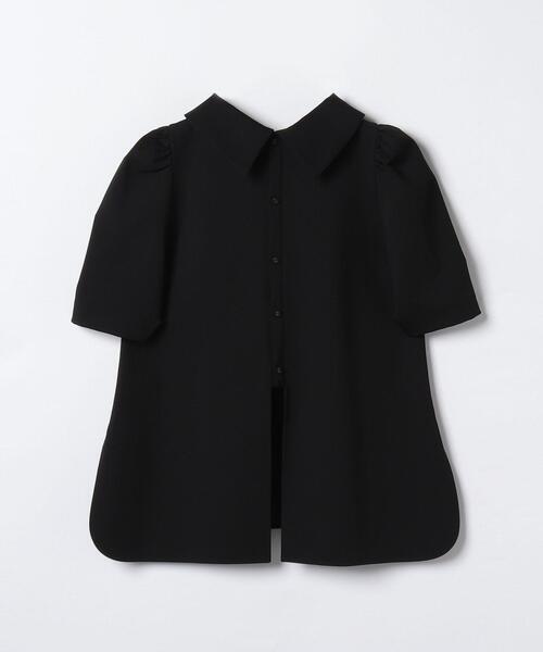 LANVIN en Bleu◆ストレッチポンチロールカラーブラウス/半袖ブラウス/38/ナイロン/オレンジ/無地/3446616 LANVIN en Bleu ブラウス シャツ ストレッチポンチロールカラー