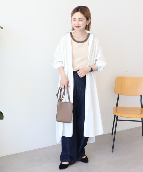 Americana ⿻ スリット ロング シャツワンピース ロゴ 白 ルーズ Americana ⿻ スリット ロング シャツワンピース ロゴ 白 ルーズ