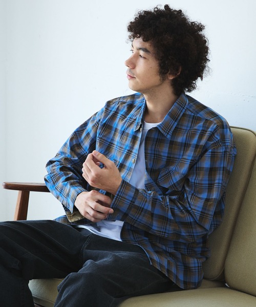 BAYFLOW シャツ 「UV対策や冷房対策に」WASHED長袖チェックシャツ