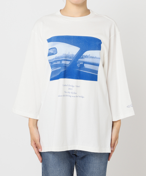 ジェーンスミス JANE SMITH Plage別注 TIM BARBER BRIDGE BLUE Tシャツ カットソー 七分袖 コットン M 白 青 /NR ■OS レディース JANESMITH tシャツ JANE SMITH/ジェーンスミス 別注 TIM BARBER