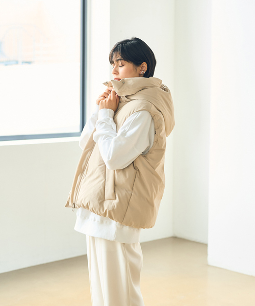 GALERIE VIE フード付きダウンベスト ベージュ Rouge vif ダウンベスト ベスト 2WAYフードダウンベスト
