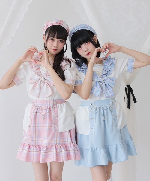 CA4LA ベレー帽　レース　リボン　チェック CA4LA ベレー帽 レース リボン チェック（チェックリボンベレー