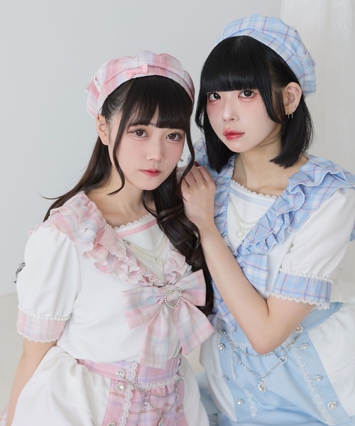 DearMyLove 帽子 ベレー帽 チェックリボンベレー帽 レディース