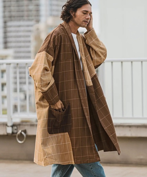 CAMBIO（カンビオ） カーディガン mcg3544- チェック切替ガウン メンズ