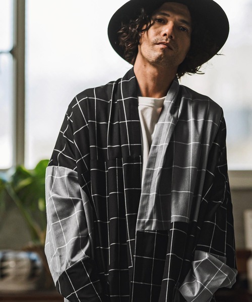 CAMBIO（カンビオ） カーディガン mcg3544- チェック切替ガウン メンズ