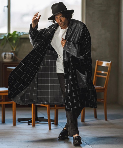 CAMBIO（カンビオ） カーディガン mcg3544- チェック切替ガウン メンズ