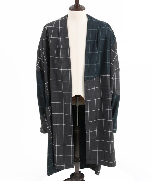 カーディガン mcg3544- チェック切替ガウン メンズ : 86536048  
