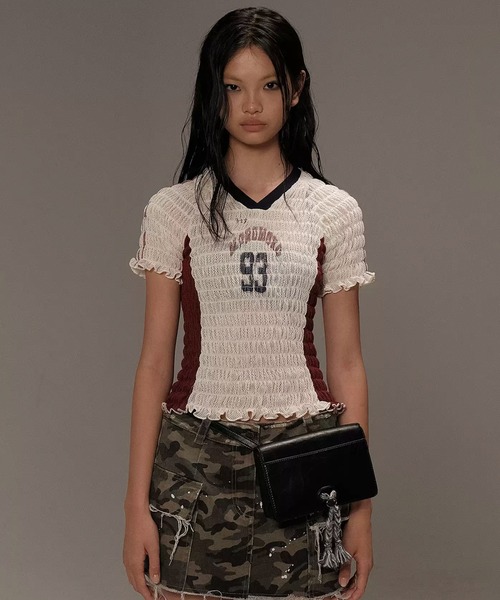 tシャツ シャーリング ゲームシャツ風 トップス DT0700「Moromoro2」「2024AW」 レディース