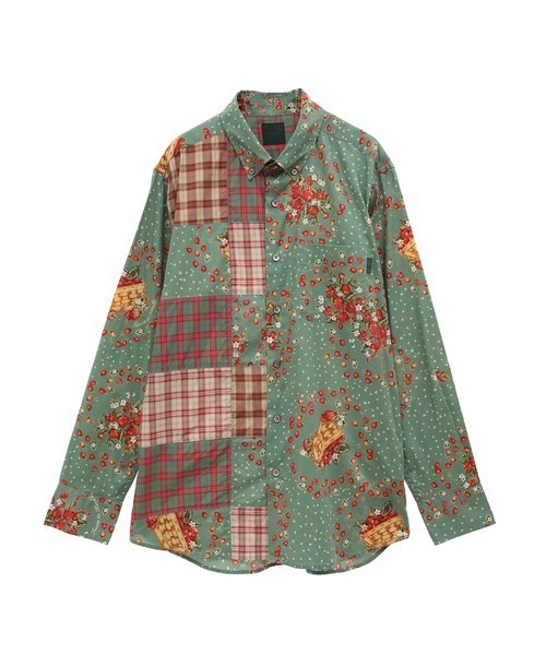 Karl Helmut シャツ Fraise de Marcheプリントパッチワークシャツ 