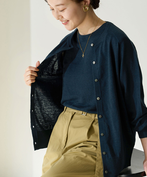「IENA」 ニットカーディガン FREE グリーン レディース FREE STYLISTS ニット セーター ショート丈Vネックニット