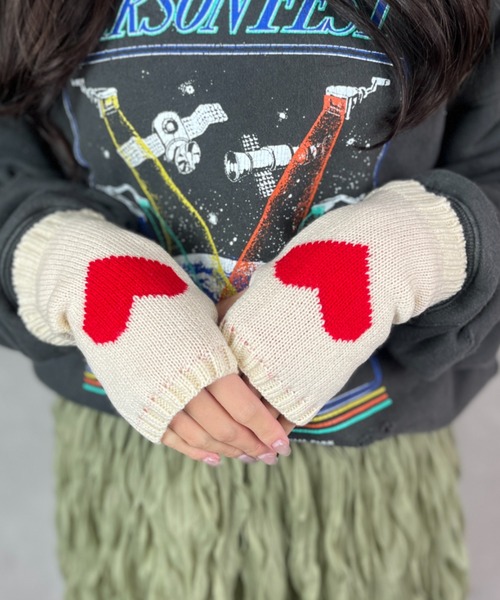 Loco Ocean（ロコオーシャン） アームカバー ハート編み リブニット