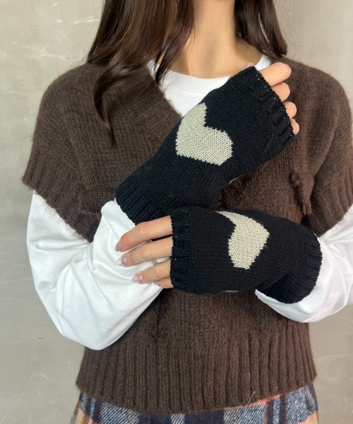 Loco Ocean（ロコオーシャン） アームカバー ハート編み リブニット