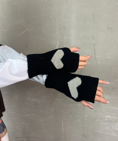 Loco Ocean（ロコオーシャン） アームカバー ハート編み リブニット