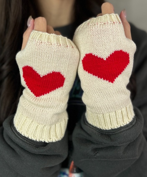 Loco Ocean（ロコオーシャン） アームカバー ハート編み リブニット