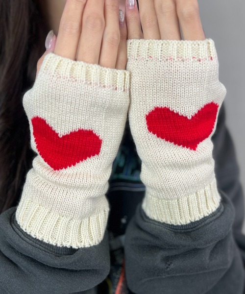 Loco Ocean（ロコオーシャン） アームカバー ハート編み リブニット