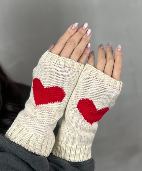 Loco Ocean アームカバー ハート編み リブニット アームウォーマー