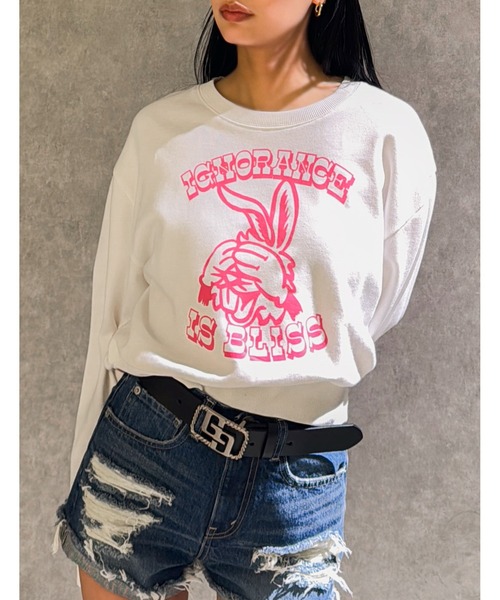トレーナー スウェット ignorance BUNNYショートスウェットトップス レディース GYDA トレーナー スウェット ignorance BUNNYショートスウェット