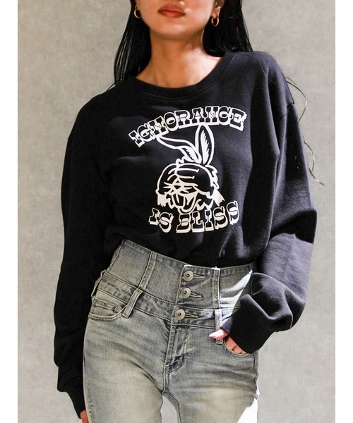 トレーナー スウェット ignorance BUNNYショートスウェットトップス レディース