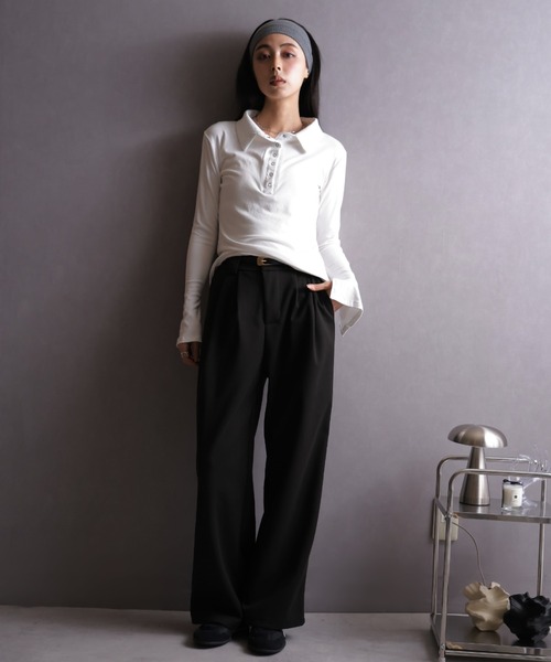 ULYSSES スラックス パンツ ベルト付きタックワイドスラックスパンツ