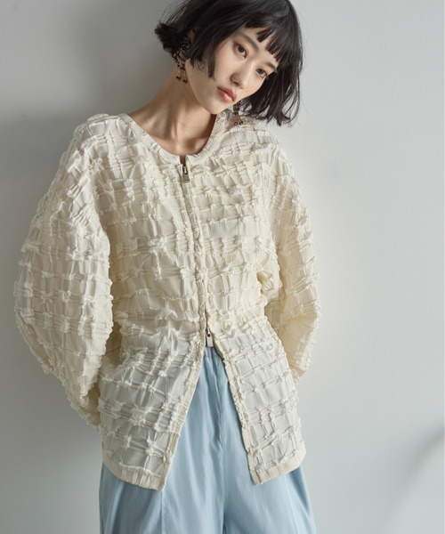 THE YOn 2way リップルジャガードタックスリーブWジップトップス THE Yon ブラウス シャツ 2WAYリップルジャガードタックスリーブ