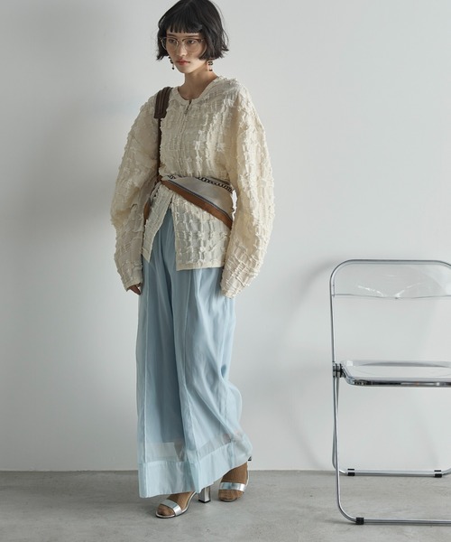 THE Yon ブラウス シャツ 2WAYリップルジャガードタックスリーブ